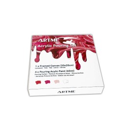 Artme Acrylic Casting Paint Set - Includes 4 x Acrylic (60ml) High Flow 1 x Canvas (20x20cm) - Beginner Kit Boost Up Supplier Hobby Starter Artist Gift