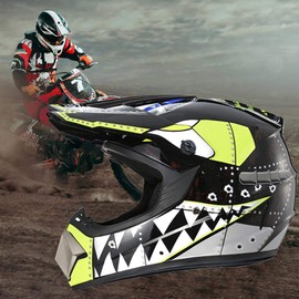 Motocross Helmet Full Face Motorcycle Helmet Men Children Youth Adult Motorcycle Downhill Full Face Helmet Professional Helmets with Goggles Gloves Face Protection (Green-M)
