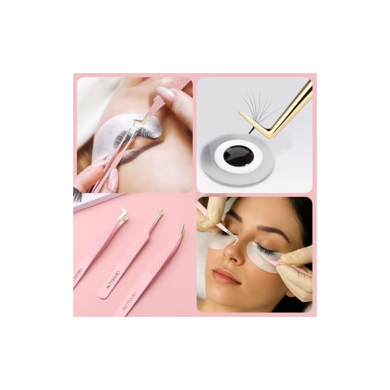 3 Pcs Precision Fiber Tip Lash Tweezers Set for Eyelash