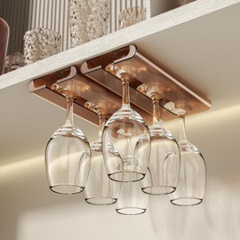 AQJUNONG Wine Glass holder, 2Pack Wine Glass Rack, Punch-free Wine Glass Holder Under Cabinet, Stemware Rack for Kitchen and Bar (Amber)