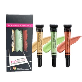 Full Coverage Concealer Set, 3PCS Colour Correcting Concealer Set, Hydrating & Long Lasting Liquid Concealer Waterproof Corrector Concealer For Dark Circles, Blemish, Spots(orange yellow green)
