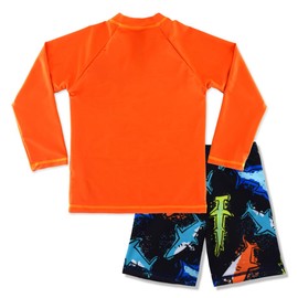 CARMEISON Boys UPF 50+ Long Sleeve Rash Guard and Swim Trunks Outfit Set Toddler to Big Boy Sizes Shark 5T