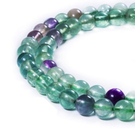 BEADNOVA Fluorite Beads Natural Crystal Beads Stone Gemstone Round Loose Energy Healing Beads with Free Crystal Stretch Cord for Jewelry Making (4mm, 90-92pcs)