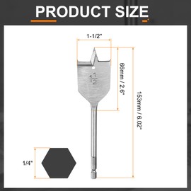 HARFINGTON 3Pcs Spade Drill Bit 1-1/2" Paddle Flat Bits Wood Hole Cutter with Quick Change 1/4 Inch Hex Shank for Woodworking Fiberglass, Silver Tone