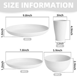 White Plate Set Dishes Set for 8 includes Dinner Plates,Pasta Bowls,Soup Bowls and Drinking Cups,Unbreakable White Dining Dishware Sets Microwave Dishwasher Safe For Kitchen Dorm Office Outdoor,32PCS