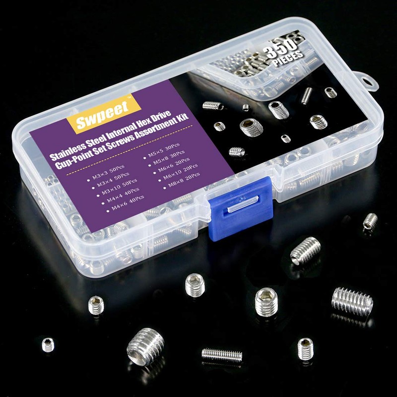 Swpeet 350 Pcs Stainless Steel Allen Head Socket Hex Grub