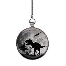 Gotham Decor T-Rex Tropical Moon Dinosaur Glow in The Dark Ceiling Fan and Light Pull Chain Pendant Single Sided