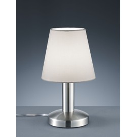 Trio Leuchten Mats II 599700101 Table Lamp Metal Nickel Matt Fabric Shade White Excl. 1x E14 On/Off Touch