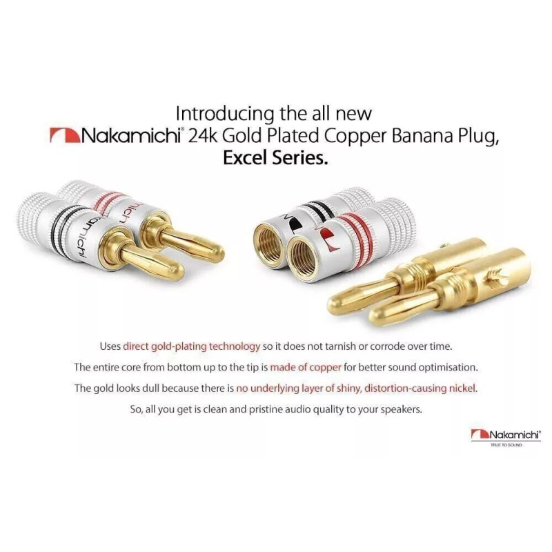 Nakami 4pcs 24k Gold Plated 4mm Banana Plug Cable Audio