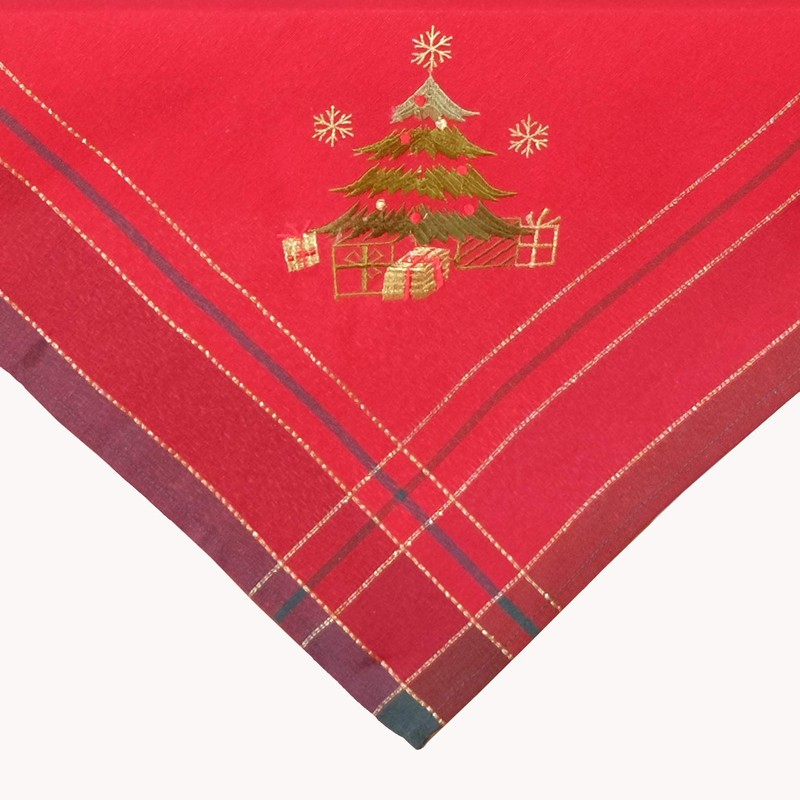 texpot Tablecloth 85 x 85 cm with Embroidery Tree Red/Colourful