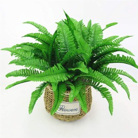 CATTREE Artificial Shrubs, Persian Grass Plastic Plants Fern Leaves Fake Bushes Wedding Indoor Outdoor Home Garden Verandah Kitchen Office Table Centerpieces Arrangements Christmas Decoration - 8 pcs