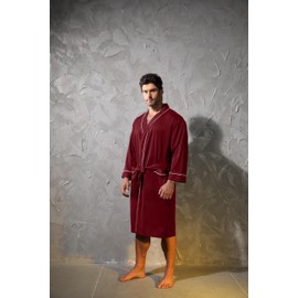 Lagtew Mens Kimono Robe Lightweight Soft Bathrobe Sleepwear Loungewear with Pockets, Burgundy, XX-Large