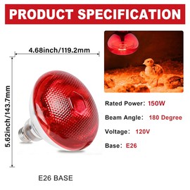 JZAHYUK 150W Chicken Heat Lamp Bulbs, Infrared Heat Lamp for Chickens, Heat Light Bulb for Brooder Coop, Food Service, Chicks, Pet, Reptile (2 Pack)