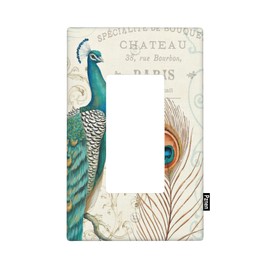 Pznen Boho Peacock Single Rocker Wall Plate Peacock Feather 1-Gang Rocker Light Switch Plates Standard Receptacle Plug Cover for GFCI Outlet