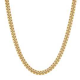 VEXXS Men's Gold Chain Flat Cut,18K Real Gold Plated Cuban Link Chain, Durable No Color Fading Curb Chain 4mm 5mm 6mm Men's Necklace (6mm-18K Gold, Inches, 18.00)
