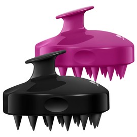 Paquete de 2 cepillos de champú para el cuero cabelludo HEETA actualizados en húmedo y seco para el cuero cabelludo con silicona suave (negro y morado)