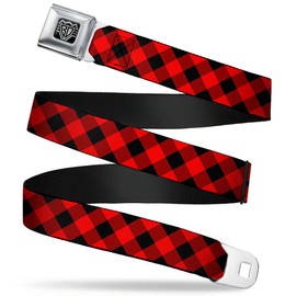 Buckle-Down Seatbelt Belt - Diagonal Buffalo Plaid Black/Red - 1.5" Wide - 24-38 Inches in Length