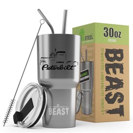 Peterbilt 389 Semi Truck Beast 30 oz Stainless Steel Insulated Tumbler w/Lid, 2 Straws, Brush and Gift Box stainless