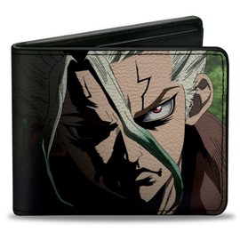 Dr. Stone Wallet, Bifold, Dr Stone Senku Ishigami Ray of Despair Hope Pose Logo Black, Vegan Leather