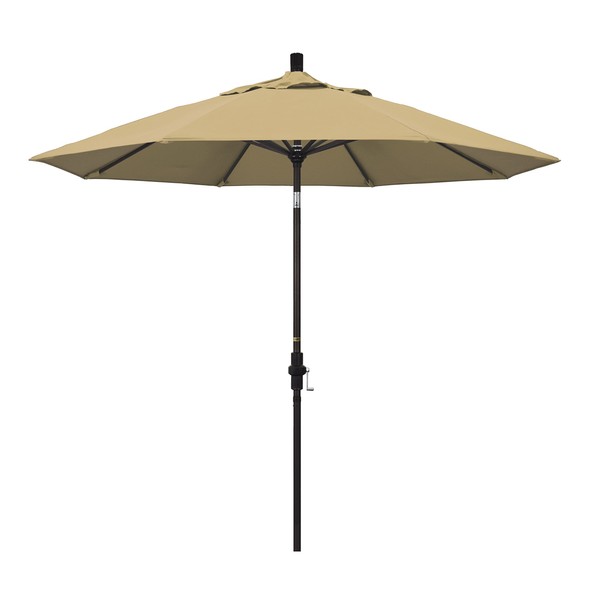 California Umbrella GSCU908117-F67 9' Round Aluminum Market, Crank Lift, Collar Tilt, Bronze Pole, Champagne Olefin Patio Umbrella, 9-Foot