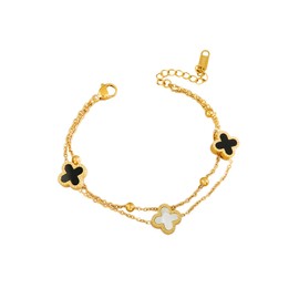 Hanaoops Lucky Leaf Bracelet Four Leaf Clover Bracelet for Women Size Adjustable Titanium Steel Bracelet Lucky Symbol Jewelry Bracelet Lucky Jewellery for Women and Girls, Stainless Steel, No gems