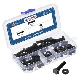 Kozelo 48 Pcs Hex Head Bolts and Nuts Kit - [M6-1x25] Nylon, Hex Tap Bolt Assortment Fully Threaded Hexagon Head Machine Bolts Right Hand External Hex Drive, Black
