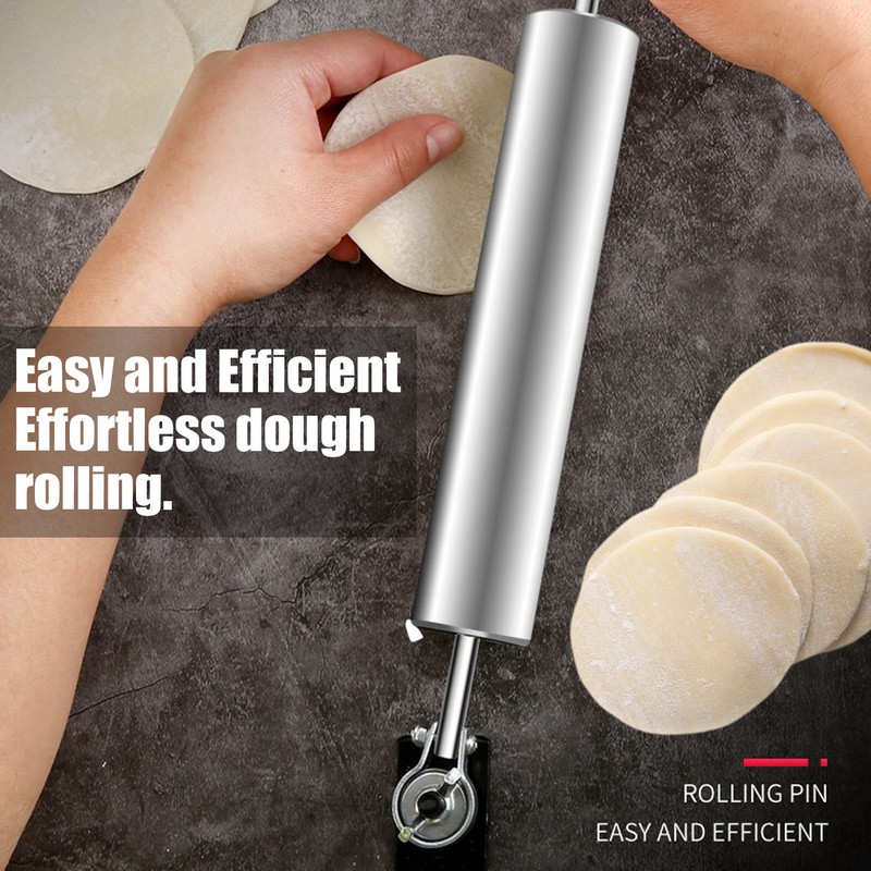 Rolling Pin Stainless Steel Dough Roller Fixed 360° Rotation for