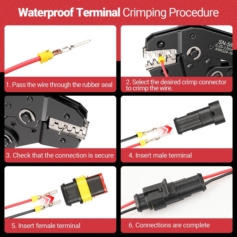 YUWEIC Ratcheting Wire Crimping Tool for AWG 24-16 Open Barrel
