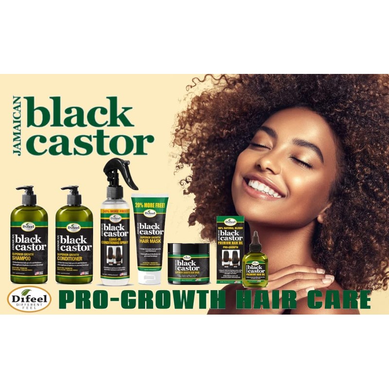 Difeel- Champú de ricino negro jamaicano de crecimiento superior, 33,8