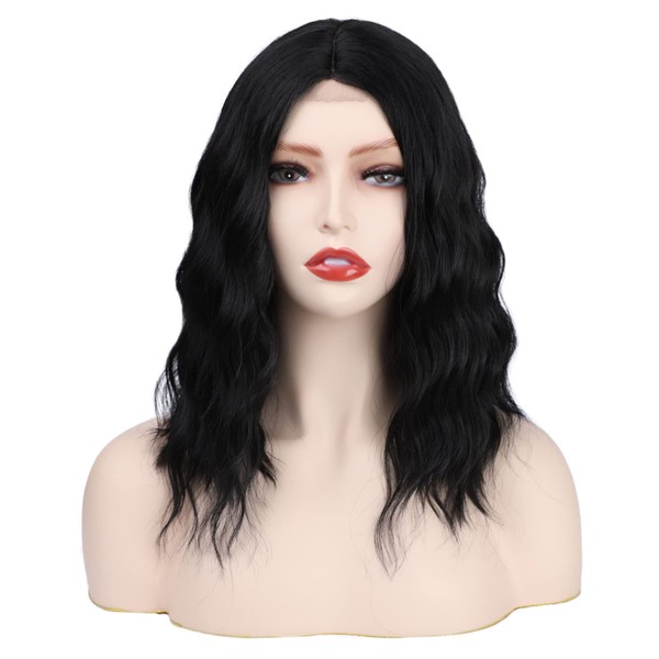 Luovce Synthetic Hair Wigs for Women Shoulder Length Short Wavy 14" Small Part Lace Front Wigs Ombre Highlight #RT1b/27 Color