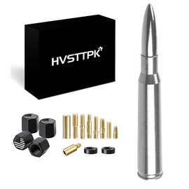 Truck Car Bullet Antenna with Valve Stem Caps Mast for GM Chevy Silverado 1500 2500 3500 HD Ford F150 F250 F350 Denali Heavy Pickup Jeep Truck Accessories (Chrome)