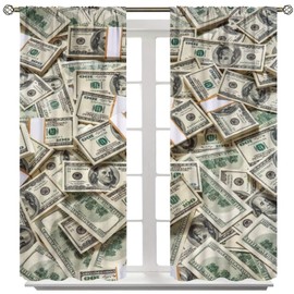 Money Curtains, Heap of Dollars Pattern Currency Pile Theme,Living Room Bedroom Window Drapes 2 Panel Set 42x54 Inch Decor
