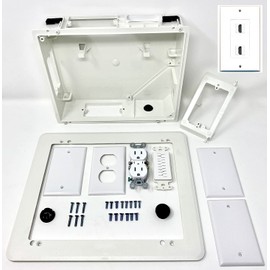 RiteAV Recessed Television Box with 2 Port HDMI Wall Plate- Conceals Power and Low Voltage Cabling Behind The Wall - White