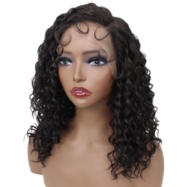 LUXLUXE Nadia 14.5” Side-parted HD Lace Front Medium Length Natural Looking Curls With Fine Baby Hair, Heat Resistant Fibers, (Dark Brown)