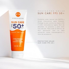 PUREZA NATUR Protector solar facial FPS 50+ con Acido Hialurónico. Vitamina E + Extracto de sábila | Crema protectora contra rayos UVA UVB hidrata la 