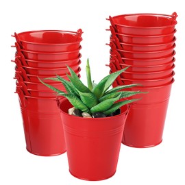 Biugaaufai 18 Pack 4 Inch Red Mini Metal Bucket, Elegant Galvanized Buckets with Handles, Tin Buckets, Small Metal Bucket, Mini Metal Pail for Party Favors, Crafts, Garden & Beach