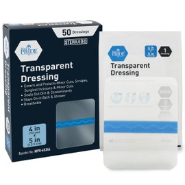 MED PRIDE Transparent Wound Dressing Adhesive Sterile Film Road Rash Bandage Transparent Dressing for Burns Tattoos (4x5 Inch (Pack of 50))
