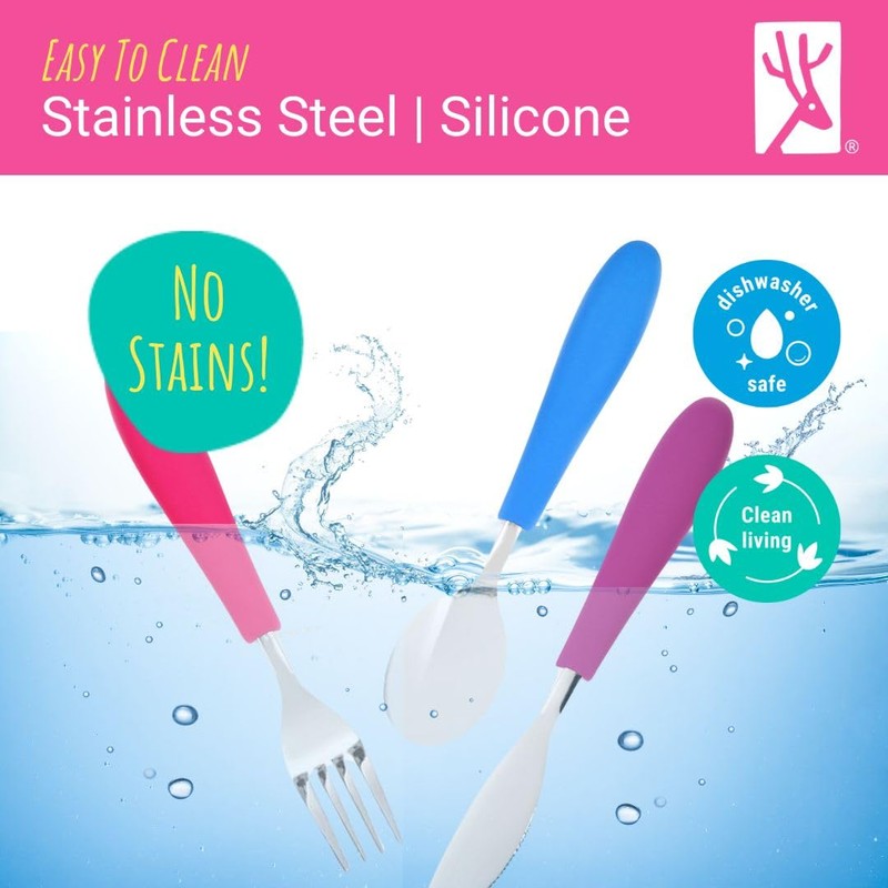 Elk and Friends Kids Silverware with Silicone Handle | Childrens