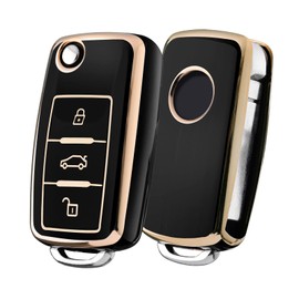 OATSBASF Volkswagen Key Cover VW Key Case Luxury TPU Dirt Slip Scratch Resistant Golf 4 5 6 Polo Passat B5 B6 Jetta Mk1 2 3 4 5 6 Beetle Scirocco 3 Button Key Cover (JA-Black)