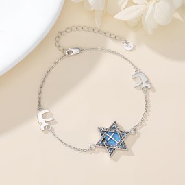 TRISHULA Star of David Cross Bracelet Sterling Silver Opal Adjustable Jewish Jewelry Gift For Women
