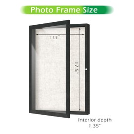 FrameWorks 12x18 Deep Shadow Box Frame, Wooden Display Case w. Linen Board & Tempered Glass Door - Black Woodgrain - Large - Wall Mounted