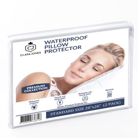 Waterproof Pillow Protector 2 Piece Set - Standard, Zippered Encasement, Pillow Covers - Polyester Jersey Fabric Pillow Protector (2 PCS)