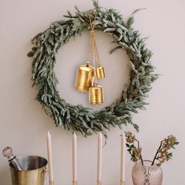 KPCB Christmas Bells Rustic Christmas Decor Vintage Style Brass Shabby Chic Decorations Set of 3 (Brass)