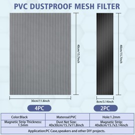 [4 Pack] 400x300mm DIY PC Case Dust Filter, 1.2mm Hole, PVC Dustproof Mesh Filter Cover with Magnetic Strip for Computer PC Case