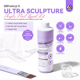 SAVILAND EMA Monomer Acrylic Nail Liquid: 8 oz Liquid Monomer for Acrylic Powder Nail Extension with 3pcs Acrylic Nail Brush Dappen Dish for Professional Nail Carving Studio Beginners DIY at Home