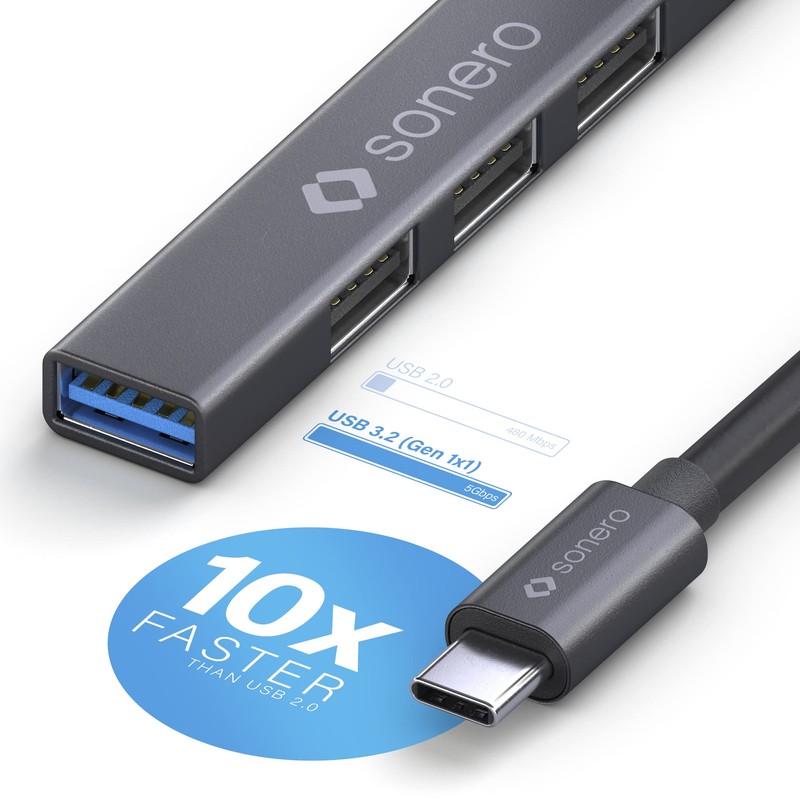 sonero® USB-Hub, USB-Verteiler, 4-Port, 1x USB 3.2 mit 5 GB/s,