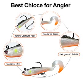 TRUSCEND Pre-Rigged Fishing Jigs, 1:50 Super Durable Soft Swimbait, Well-Made Lifelike Fishing Lures, Weedless Lure for Bass Trout Walleye, Saltwater Fishing Gear