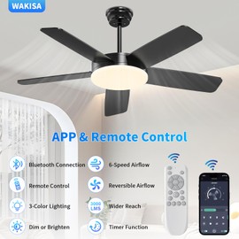 45 Inch Ceiling Fans with Lights and Remote/APP, Quick Install, 3CCT, 6 Speeds, Reversible, Dimmable, Black Low Profile Ceiling Fan with Light for Living Room Kitchen Bedroom Patio Indoor Outdoor