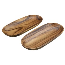Pacific Merchants Acacia Wood Oval Charcuterie Serving Tray, 16” x 7” x 1.5” Set of Two, Cheese and Appetizer Platter