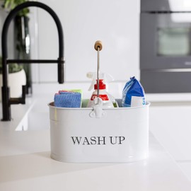 Wash Up Tidy - Chalk White | Kitchen Tidy | Cleaning Organiser | Vintage Kitchen Accessories | Washing Up Aid | Caddy Box | Enamel Bucket | M&W